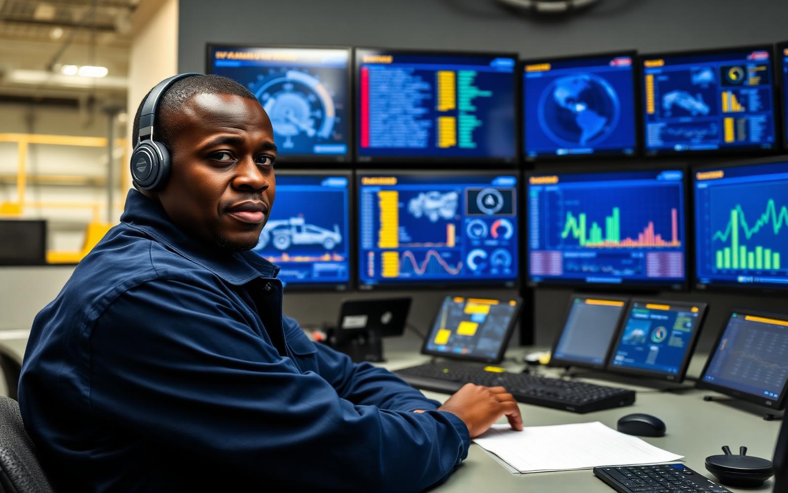 Engineer working with digital monitoring systems